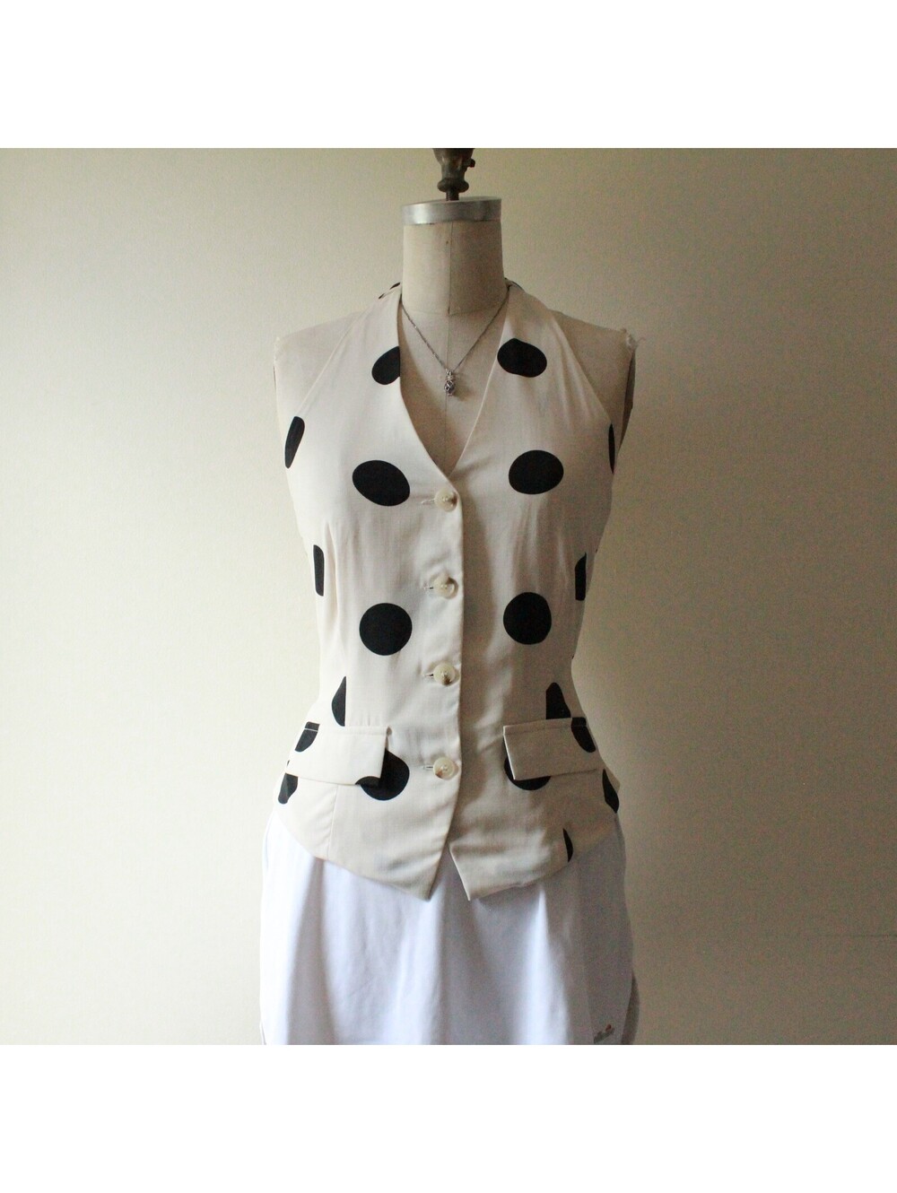 By Design Polka Dot Halter Vest Top Black White Size XS Y2K